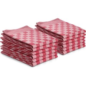 Theedoeken set - 12 stuks - 50x70 - blokpatroon - geblokt - horeca ruit - rood