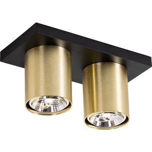 QAZQA tubo - Moderne Plafondspot | Spotje | Opbouwspot - 2 lichts - L 24 cm - Zwart Goud - Woonkamer | Slaapkamer | Keuken