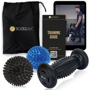 BOZEERA Voetmassage Roller Set - Voetroller - Spiky Massageballen - Massage Bal - Triggerpoint Bal - Plantar Fasciitis - Massageroller Set (3 stuks) - Inclusief Video Poster & Tas