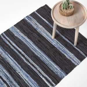 Homescapes Texas 90x150 cm tapijt – handgeweven tapijt van leer en denim