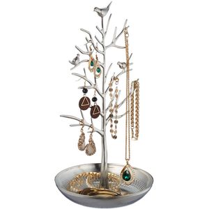 Relaxdays sieradenboom - juwelenhouder - oorringen - armbanden - metaal - modern - zilver