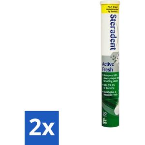 2 x Steradent - Reinigingstabletten - Active Fresh - Voor Kunstgebitten - 30 Tabletten - Kunstgebit Reiniging - Kunstgebit Tabletten - Tandsteen Verwijderen - Kunstgebit Schoonmaken - Frisse Adem