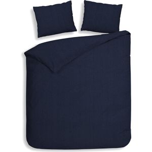Heckettlane Dekbedovertrek Spina - Effen Bedlinnen - 200x220 - Blauw - Dekbedhoes van 100% Katoen-Flanel