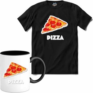 Pizza - grappig verjaardag kleding cadeau - eten teksten - T-Shirt met mok - Heren - Zwart - Maat L