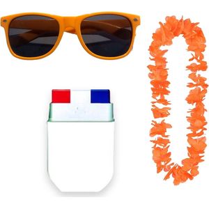 Oranje Accessoires Feestpakket - Koningsdag - EK - WK - Olympische Spelen - Nederlands Elftal Pakket - Oranje Bril - Oranje Hawaii Krans - Rood/Wit/Blauw Stick