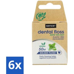 6 x Sence - Fresh Mint - Flosdraad - Verfrissend - 50 meter - Tandenfloss - Mondhygiëne - Tanden Poetsen - Frisse Adem - Tandenplak Verwijderen