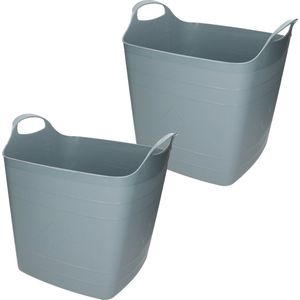 2x stuks bathroom Solutions Kuip - flexibel - emmer/wasmand - blauw - 25 liter - 41 x 35 x 38 cm