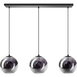 Expo Hanglamp balk Orb 3x E27 25cm Smoke Glas/ Zwart | rookglas lamp | smoke glas lamp | smoke glas hanglamp