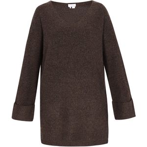 usha - WHITE LABEL - Trui - Donkerbruin - V-hals - Lange Mouwen