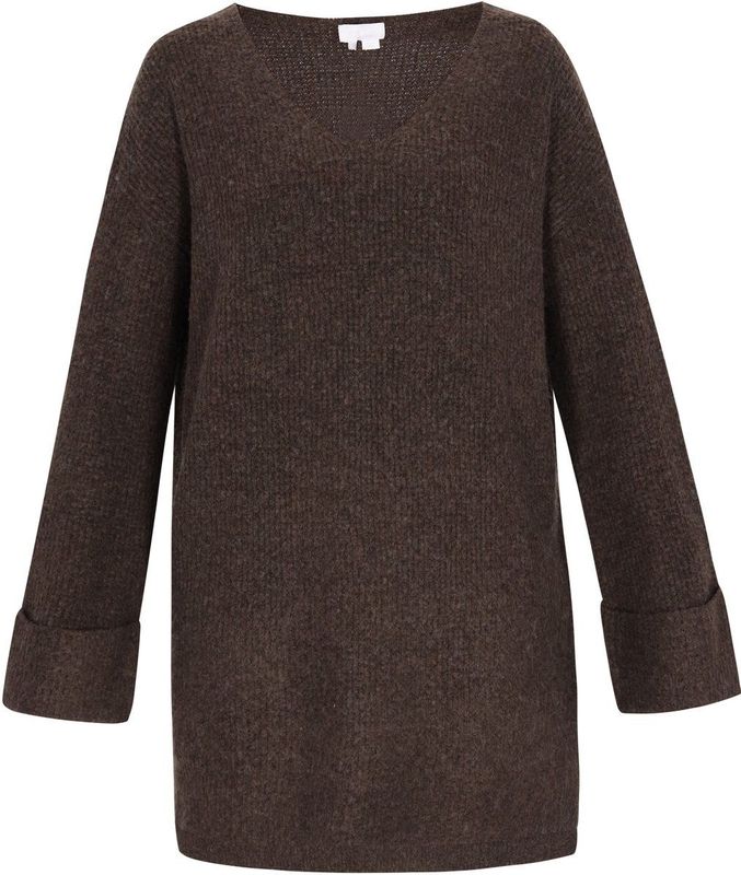 usha - WHITE LABEL - Trui - Donkerbruin - V-hals - Lange Mouwen