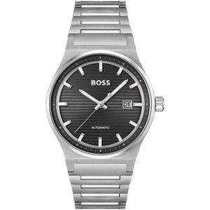 BOSS HB1514117 CANDOR AUTO Heren Horloge - Mineraalglas - Staal - Zilverkleurig - 41 mm breed - Automatisch - Vouw/Vlindersluiting - 5 ATM (douchen)