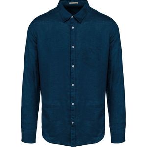 Afgewassen linnen herenoverhemd lange mouwen Peacock Blue - L