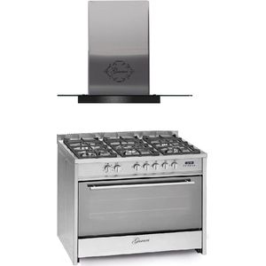 GURARI GCH E 911 X, Gasfornuis 90 cm,Reiscooktoestel, 121L+Afzuigkap GCH T 466 IS 90 BL PRIME 90 cm