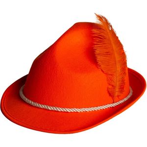 Partychimp Oranje Hoed Bayern met Veer Koningsdag EK WK voor bij Verkleedkleren Volwassenen Oranje verkleedkleding - One Size