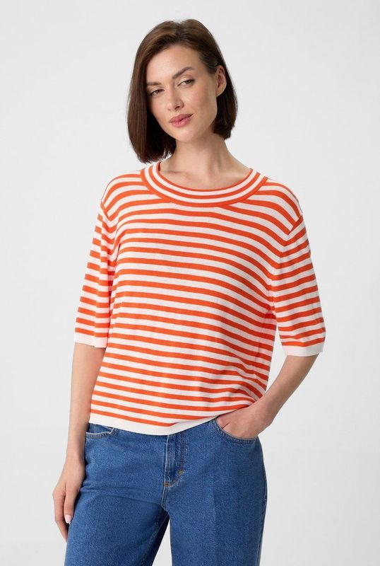 comma - Strickpullover - Gestreept - Boxy Fit - Korte Mouwen