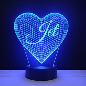 3D LED Lamp - Hart Met Naam - Jet