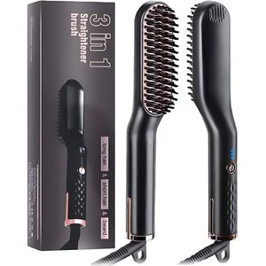 Rision 3-in-1 Stijltang Kam – Ionische Warmteborstel met Krul- en Steilfunctie – Draadloos & USB-Oplaadbaar – Snel Opgewarmd – Voor Alle Haartypes – Compact & Reisklaar – Zwart - Cadeau