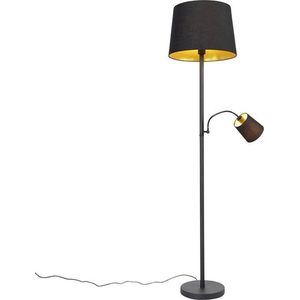 QAZQA retro - Klassieke Vloerlamp | Staande Lamp met leeslamp - 1 lichts - H 1597 mm - Zwart Goud - Woonkamer | Slaapkamer