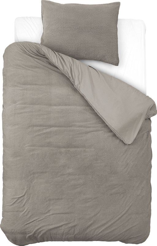 Sleeptime - Teddy Dekbedovertrek - Kaki - 140x220 + 1 Kussensloop 60x70