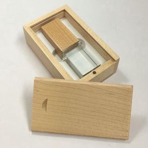 Kristal usb stick in hout doos 128GB 3.0 - glas usb stick, glazen usb stick, houten usb stick,
