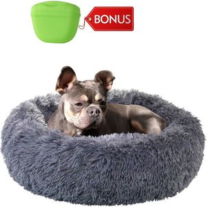 Hondenmand Donut – 70 cm - Honden Mand – Pluche – Fluffy – Extra Zacht - Kattenmand - Hondenkussen – Kattenkussen – Bed - Wasbaar met Rits – Hondenmanden – Rond – Bank – Grijs - Qwality