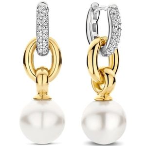 TI SENTO Dames Oorbellen - 925 zilver - Parel met geel verguld - 78016YP