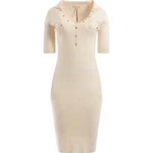 Guess SS Grace Henley Dress Dames Jurk - Cream White - Maat L
