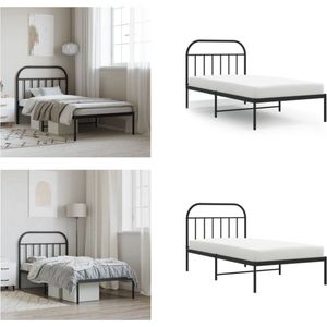 vidaXL Bedframe met hoofdbord metaal zwart 100x190 cm - Bedframe - Bedframes - Eenpersoonsbed - Bed