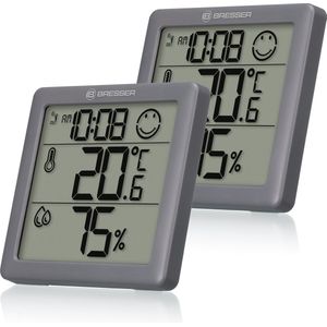 Bresser Weerstation Thermo- en Hygrometer - Set van 2 - Grijs - Voor Meting Binnenklimaat