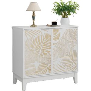 80 cm vintage buffetkast met houtsnijwerk, decoratief dressoir met 2 deuren en verstelbare planken, decoratieve houten kast met opbergruimte voor woonkamer, keuken en eetkamer