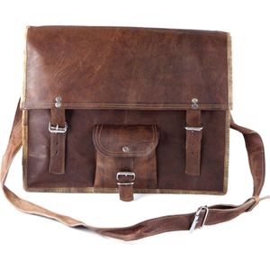 Laptoptas 15,6 inch “Toledo SQ15” - Messengertas – Cognac bruin Echt Leer Businesstas - ECHTE LEDER - Unisex Vintage Design - Boekentas - Handgemaakt -  A4 formaat Tas