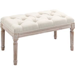 HOMCOM-Sitzhocker-Polyester, Gummiholz-80L x 40B x 43H cm-Cremeweiß