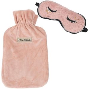 Sensly Warmwaterkruik en Masker - 2L - roze - satijn - kruik - met hoes - oogmasker - slaapmasker - cadeauset - valentijnsdag - moederdag