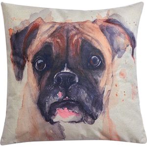 Clayre & Eef Sierkussen 43*43 cm Wit Beige Synthetisch Vierkant Hond Kussenhoes met Kussenvulling