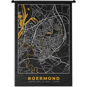 Wandkleed - Wanddoek - Stadskaart - Roermond - Goud - Zwart - 60x90 cm - Wandtapijt - Plattegrond