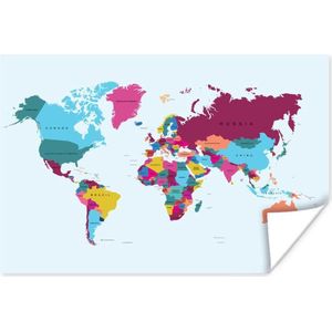 Poster Wereldkaart - Trendy - Kleurrijk - 30x20 cm