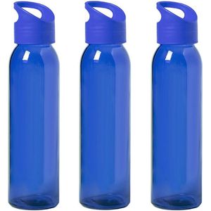 3x Stuks glazen waterfles/drinkfles blauw transparant met schroefdop met handvat 470 ml - Sportfles - Bidon