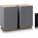 Lenco Hifi Speaker - Boekenplank speakers met Bluetooth - 80W - 2 stuks - Stereo set - SPB-241WDGY - Hout/Grijs