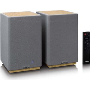 Lenco Hifi Speaker - Boekenplank speakers met Bluetooth - 80W - 2 stuks - Stereo set - SPB-241WDGY - Hout/Grijs