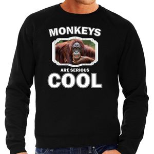 Dieren apen sweater zwart heren - monkeys are serious cool trui - cadeau sweater gekke orangoetan / apen liefhebber L