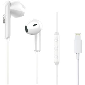Ntech - Oortjes Geschikt voor iPhone met Lightning NT- 01 Wit - Oordopjes met Draad - iPhone oortjes - Bedraad Magnetische sluiting Voor iPhone SE 2022 /12 Pro / 13 Pro/ 13 Pro max/ 14 / 14 Pro / 14 Pro max /11/11 Pro/7/8/8 Plus/X/XR. XS/SE