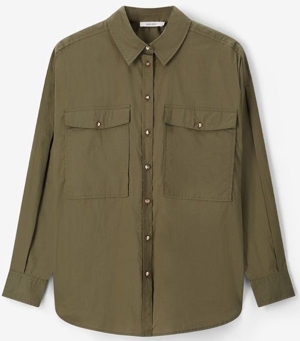 Sissy-Boy - Poplin Blouse - Donkergroen - Lange Mouwen - Regular Fit