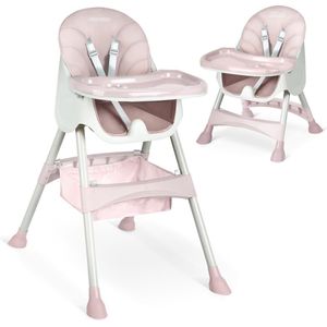 Roze Kinderstoel voor Baby met Afneembare Tafel en Slabbetje