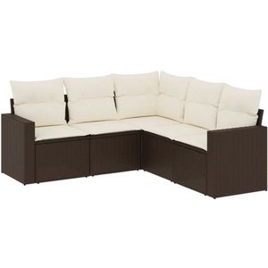 vidaXL Loungeset 5-delig - Poly Rattan - Bruin Tuinmeubels - PE-rattan - Outdoor Furniture - Lounge Set - Tuinset