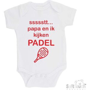 100% katoenen Romper ""ssssstt.. Papa en ik kijken Padel"" Padellen Unisex Katoen Wit/rood Maat 62/68