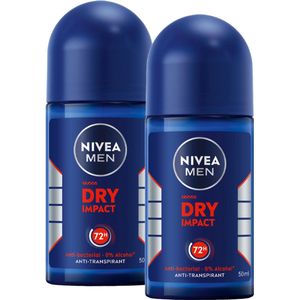 NIVEA MEN Dry Impact Anti-Transpirant Deo Roller - 72 uur Bescherming - Quick Dry Deodorant Mannen - Alcoholvrij - Voordeelverpakking - 2 x 50 ml