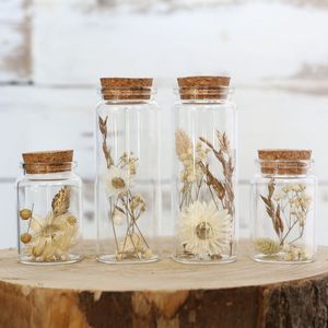 Comforder Droogbloemen in Glas - Gedroogde Bloemen Boeket met Vaas - Set van 4 - Inclusief Vaas - In Fles