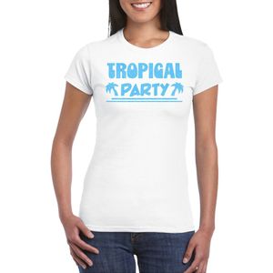 Toppers - Bellatio Decorations Tropical party T-shirt dames - met glitters - wit/blauw - carnaval/themafeest XS