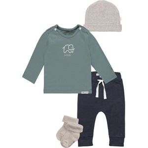 Noppies - Kledingset - 4delig - Broek Bowi Charcoal - Shirt Amanda Mint - Muts Nevel Taupe - 1 paar sokjes - Maat 68