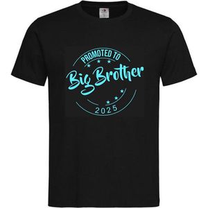 Shirt Aankondiging zwangerschap Promoted to Big Brother 2025 | korte mouw | Zwart/aquablauw | maat 86/92 zwangerschap aankondiging bekendmaking Baby big bro brother Grote Broer